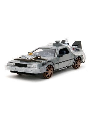 Jada Toys Diecast Model 1/24 Scale Back To The Future III DMC Delorean Time Machine Railroad Wheels