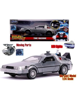 Jada Toys Diecast Model 1/24 Scale Back To The Future II DMC Delorean Time Machine with Lights