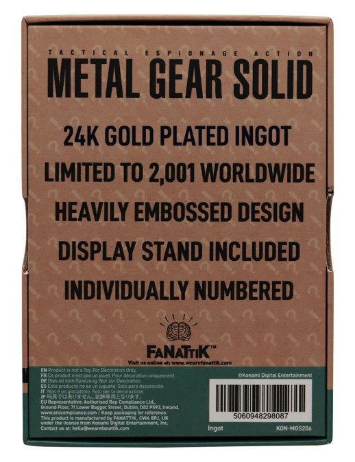 Fanattik Metal Gear Solid 2 Sons of Liberty Raiden Ingot 24K Gold Plated Limited Edition