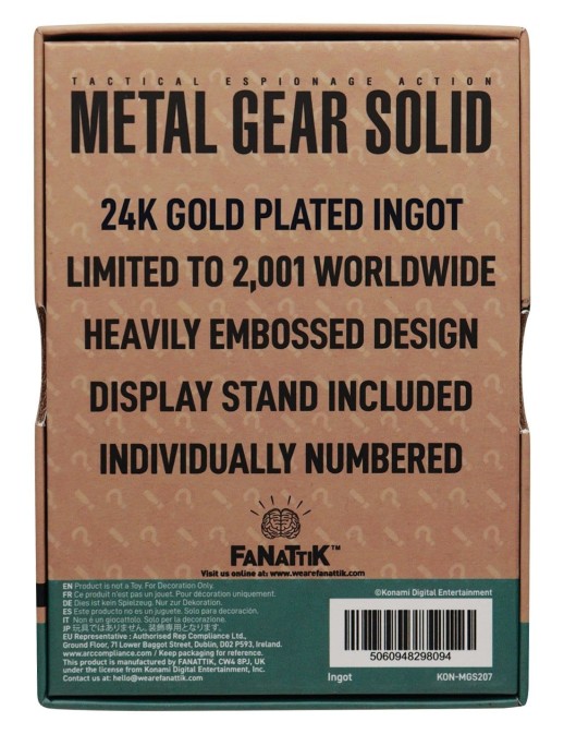 Fanattik Metal Gear Solid 2 Sons of Liberty Solid Snake Ingot 24K Gold Plated Limited Edition