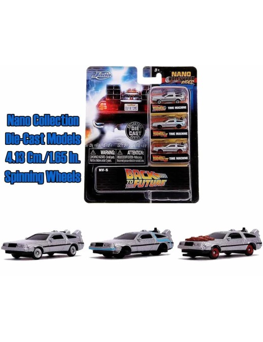 Jada Toys Nano Hollywood Rides Back To The Future DMC Delorean Time Machine Set of 3